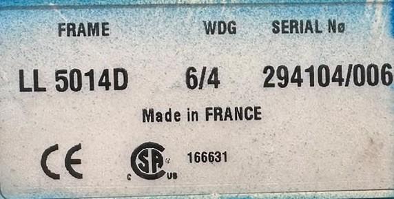 Leroy Somer LL5014D alternator plate - 2012 FG Wilson P200-2 used generator