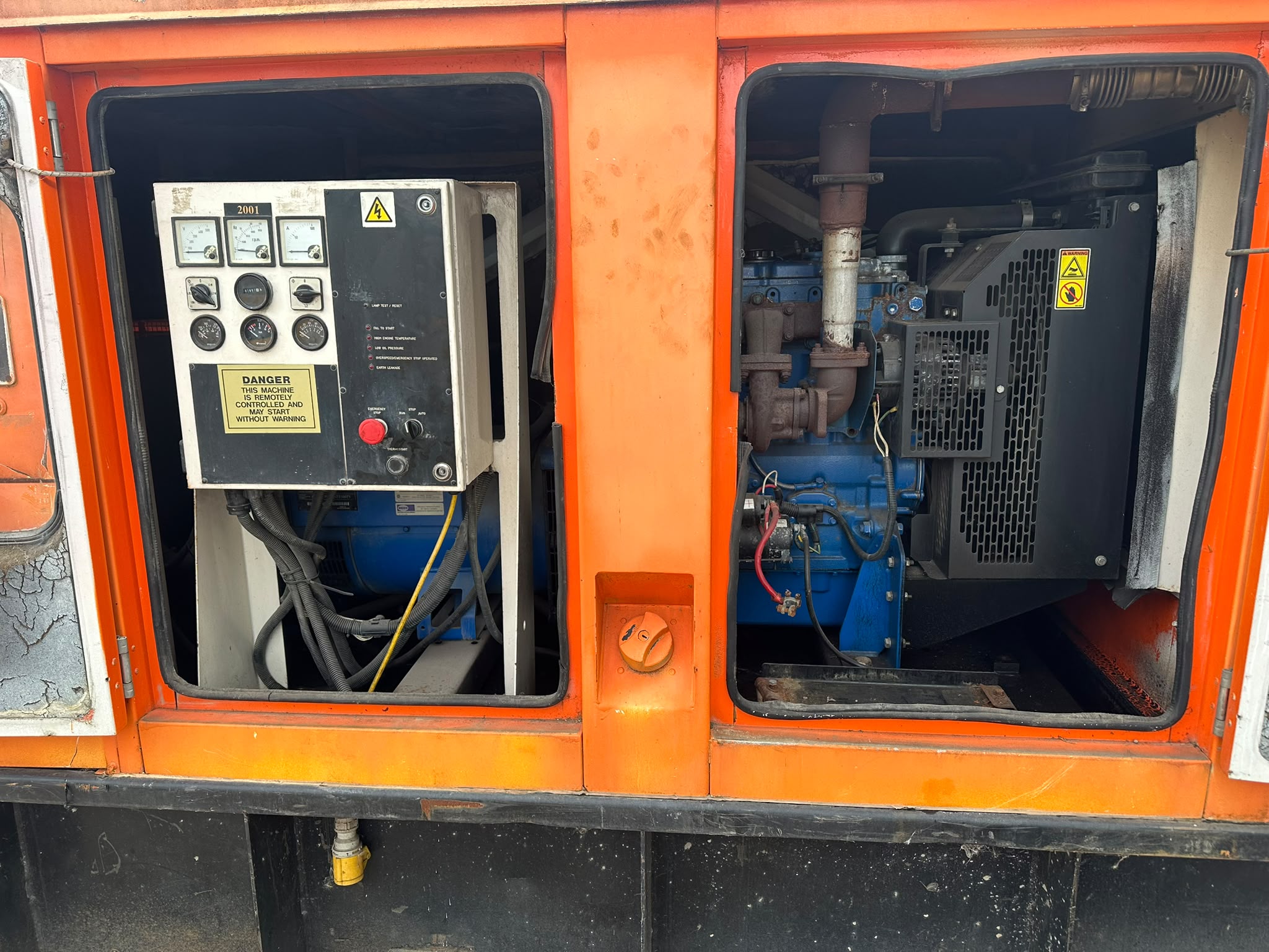 Mounted control panel and Perkins diesel engine inside the canopy - used FG Wilson P60 60 kVA generator