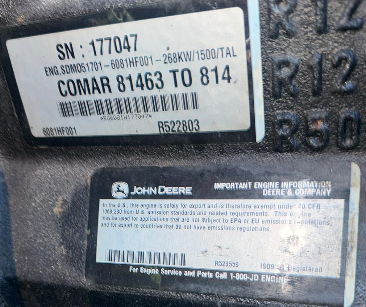 John Deere 6081HF001 engine identification plates